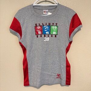 NWT Vintage Y2K Chase Authentics For Women Elliot Sadler #38 M&M’s Gray Top LG